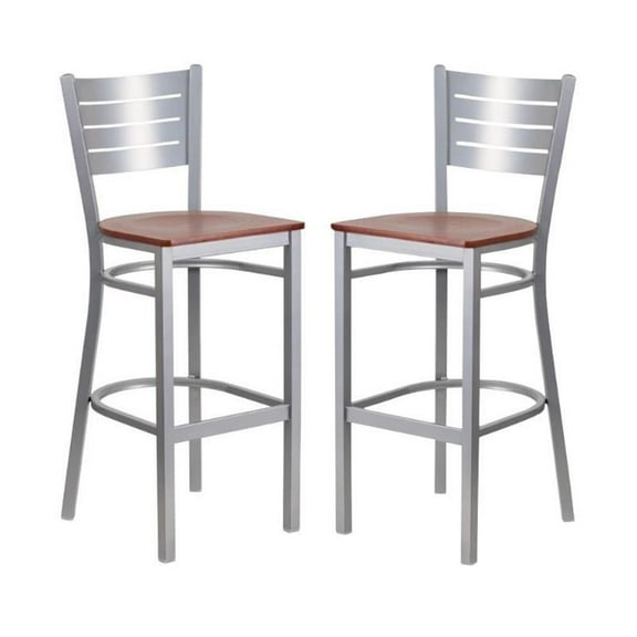 Home Square Bar Stool in Cherry and Silver Finish - Set of 2