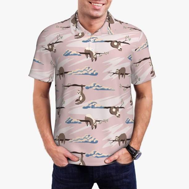Balery Cloud Sloth Camisa Polo de Hombre con Estampado, de Manga Corta y Tejido Medio, Camisa Tipo Golf Polo-4X-Large