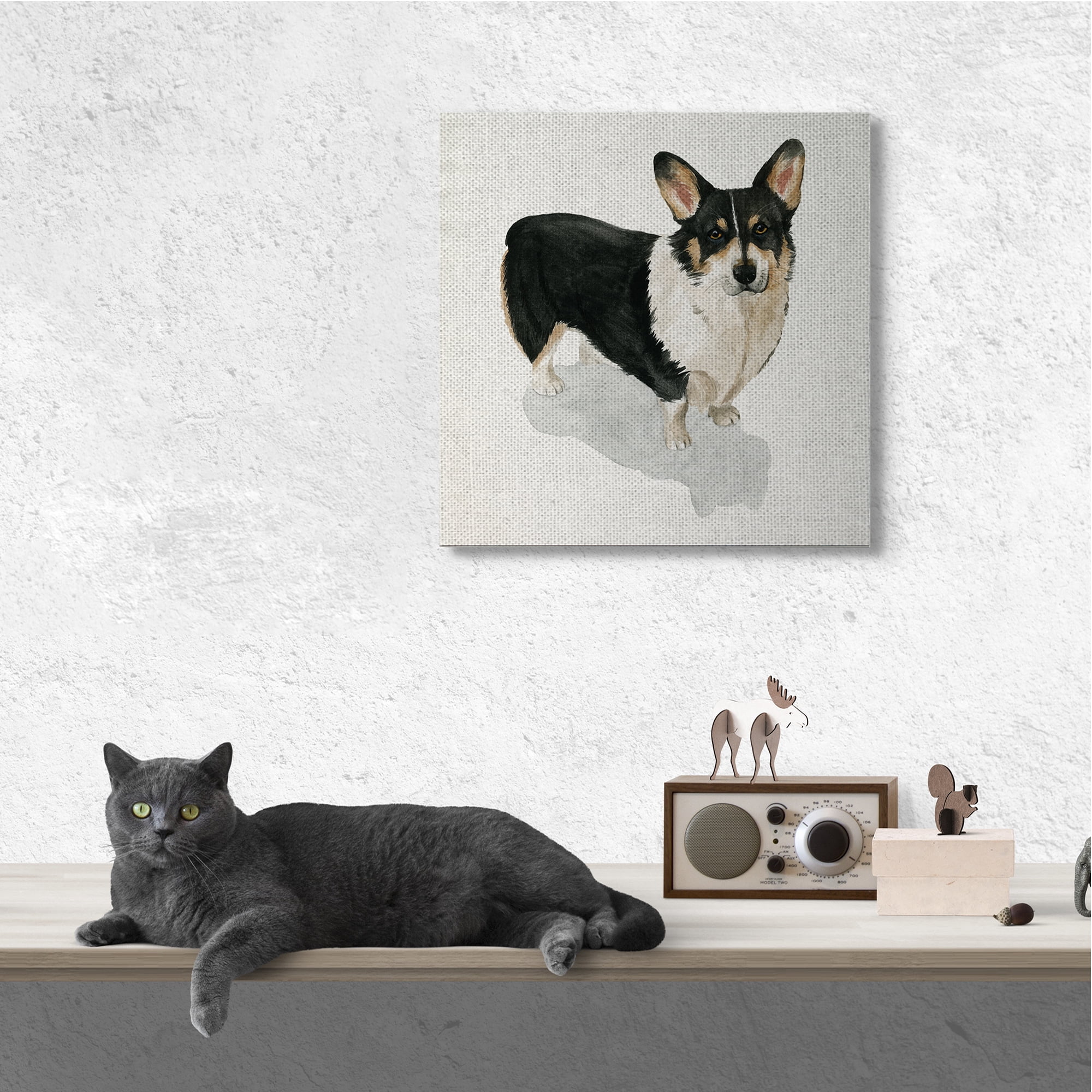 Stupell Industries Corgi Pet Dog Portrait Soft Neutral Shadow Animals & Insects Painting Gallery Wrapped Canvas Art Print Wall Art, 30 x 30