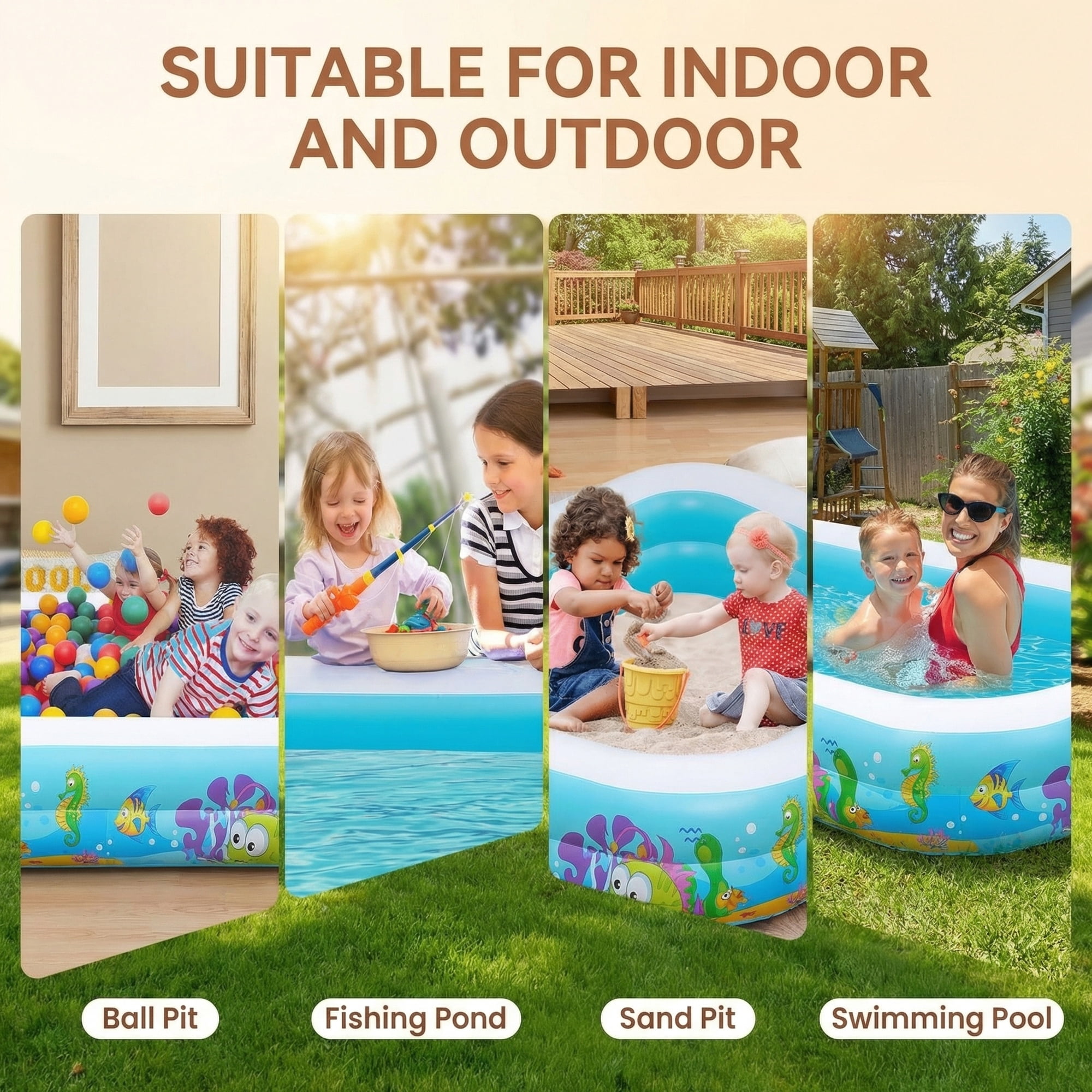 Naipo Inflatable Swimming Pool for Kids and Adults, 120"x72"x22" Oversized Thickened Family Swimming Pool for Toddlers, Outdoor, Garden, Backyard, Summer Water Party, Cartoon Patterns