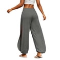 thumbnail image 5 of Levmjia Women Solid Color Side Slit Wide Leg Pants High Waisted Elastic Waist Casual Yoga Trousers for Summer Beach Vacation, 5 of 9
