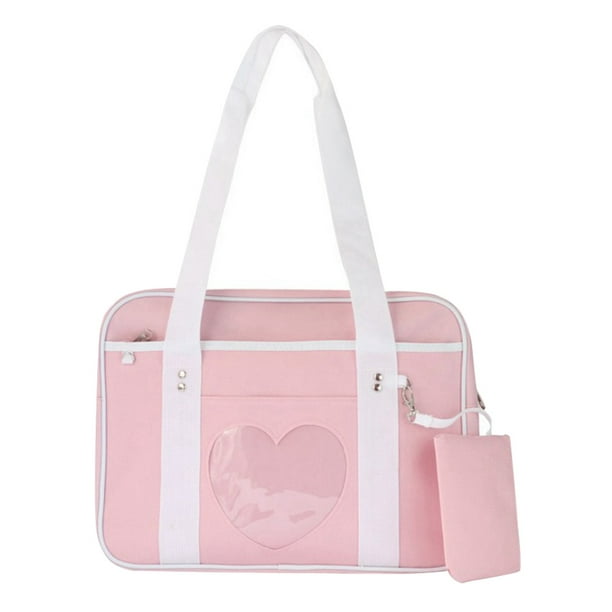 Súper Lindo Japonés Brillante Color caramelo Bolso del estudiante Bolsa de uniforme Bolso JK Bolso (correa rosa y blanca)