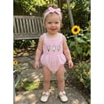 thumbnail image 5 of BemeyourBBs Newborn Baby Girl Summer Clothes Smocked Bubble Romper One Piece Outfit 0 3 6 12 18 Months Strap Sleeveless Ice Cream Embroidery Plaid Gingham Bodysuit with Bow Hairband, 5 of 9