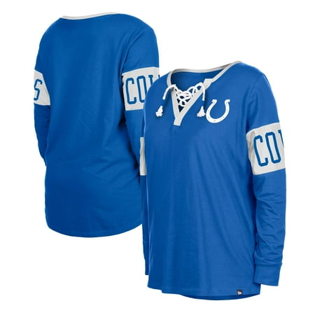 Women's New Era Blue Indianapolis Colts Lace-Up Notch Neck Long Sleeve T-Shirt