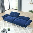 thumbnail image 3 of 78" Loveseat Sofa, Velvet Futon Sofa Bed with Folded Armrests and Storage Bags, Convertible Sleeper Couch  for  Small Space, Apartment, Dorm, Office, Navy, 3 of 7