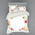 thumbnail image 1 of Pearls Duvet Cover Set, Frame Seashells Starfish Stones Frangipani Exotic Flower Pattern Print Art, Bedding Set with Shams and Fitted Sheet, 3 Sizes, by Ambesonne, 1 of 3