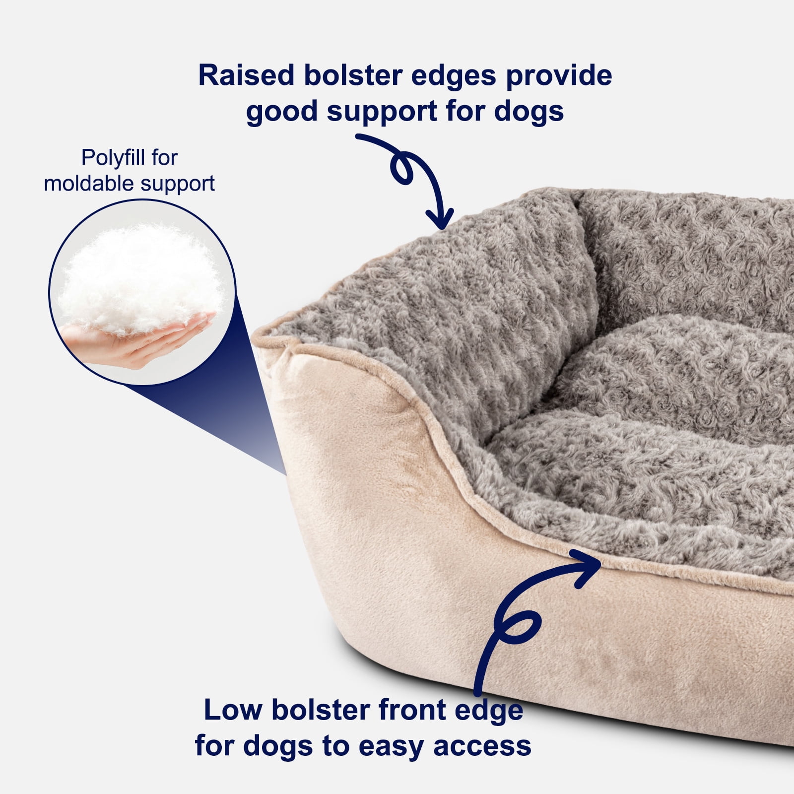 XL Dog Beds for Large Dogs, Rectangle Pet Beds with Anti Slip Bottom, Beige, 42"x30"x10"