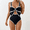 Black Swimsuit Only, variant on Women's Swimsuit Set: Black and White Padded Swimsuit with Bow and Cutout Details and Skirt