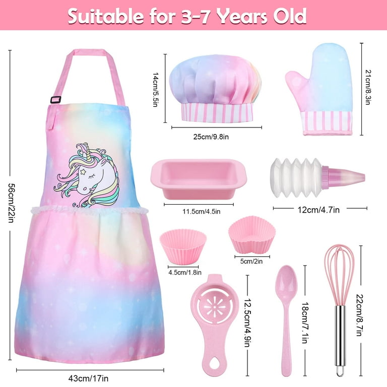 Vanmor Cute Kids Cooking and Baking Set, 24 Pcs Kids Aprons for Girls  Toddler Chef Hat Apron Dress Up Chef Costume , Little Girl Apron Set  Pretend Play Cooking Baking Gifts for