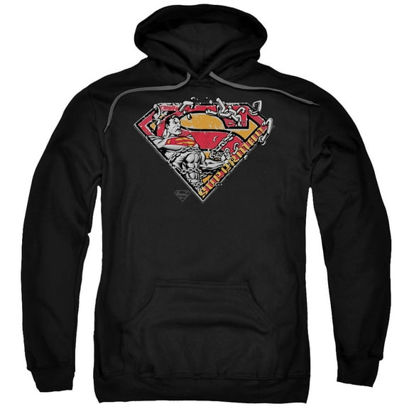 Superman Breaking Chain Logo Adult Pullover Hoodie Sweatshirt Black