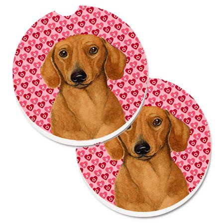 

Dachshund Hearts Love & Valentines Day Portrait Set of 2 Cup Holder Car Coaster