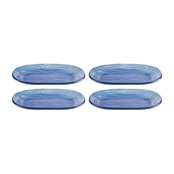 Turgla Fusion Glass 7.75" x 4.25" x h:0.5" Oval Blue Glass Platter (Set of 4)