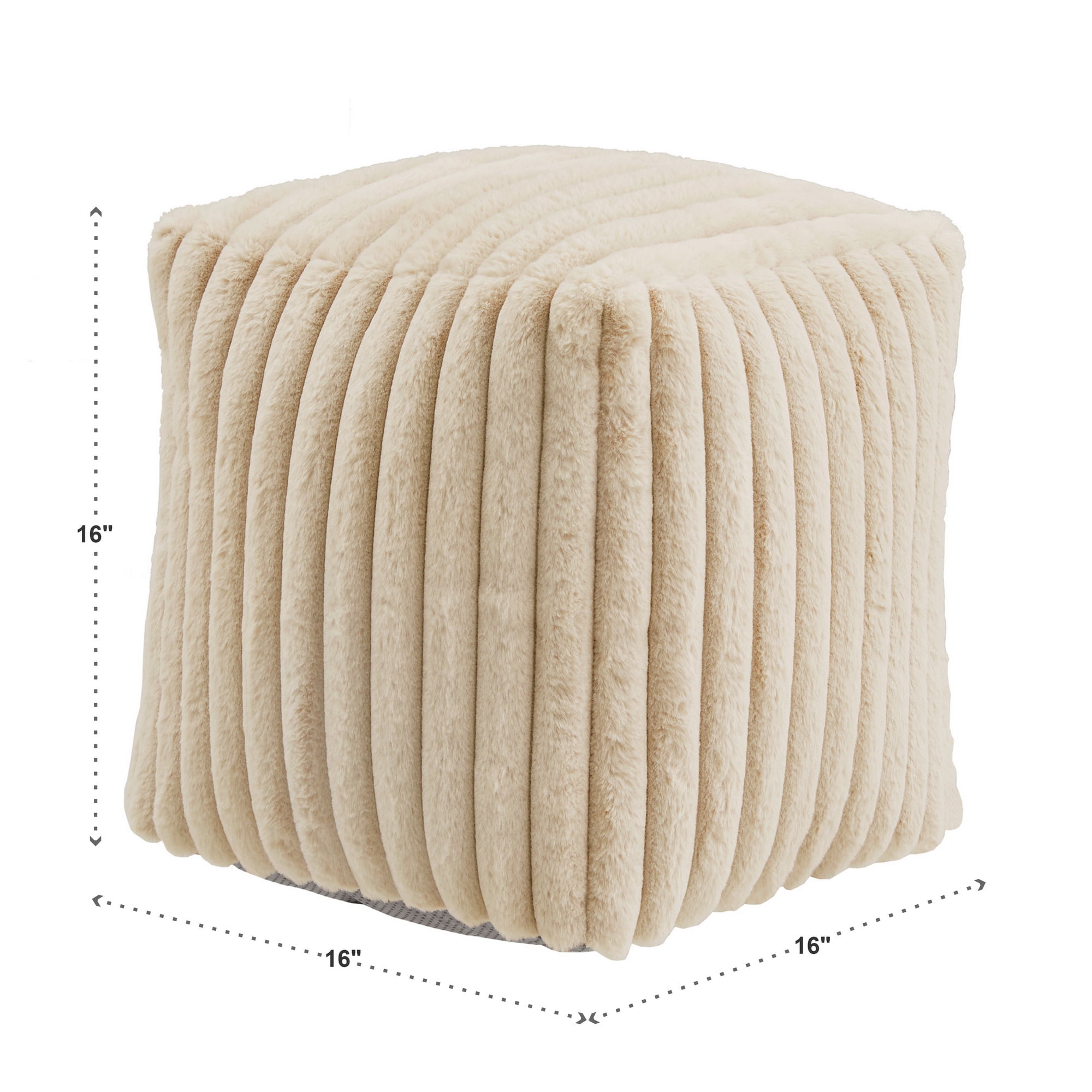 Weston Home Dinant Upholstered Square Pouf Ottoman, Taupe Channel Furry Fabric