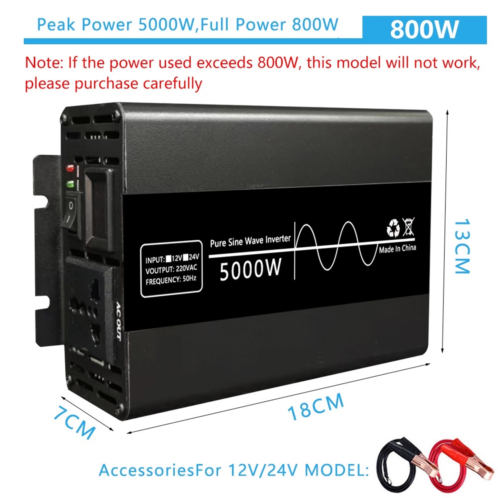 8000W Pure Sine Wave Inverter 110-220 12v/24v 5000W Portable Power Bank Converter Solar Inverter Solar Car Converter ,Portable Design
