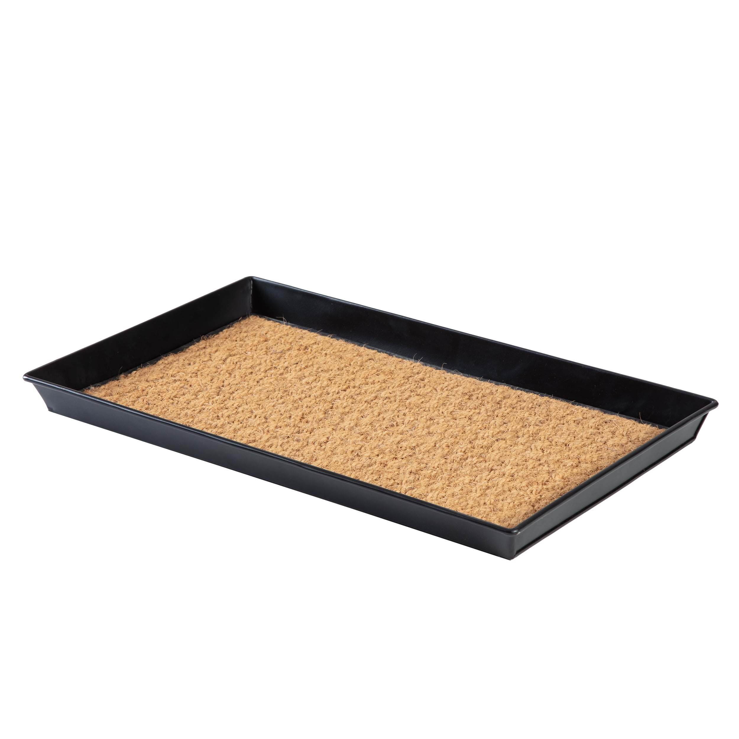 Black Metal Boot Tray with Tan Coir Insert