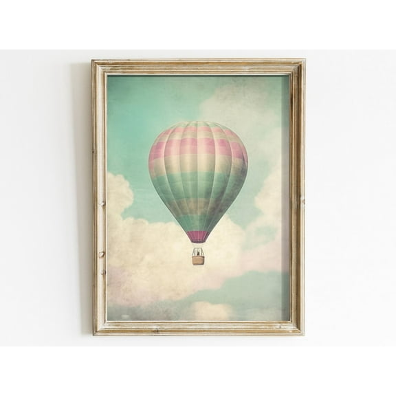 Vintage Hot Air Balloon Wall Art - Decor, Sky And Clouds, Retro-Inspired, Muted Pastel Colored Home Decor Wall Art, Modern Wall Decor, 8x12 UNFRAMED