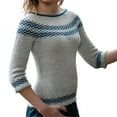 thumbnail image 2 of Baqcunre Women's Clothing, Womens Knitted Striped Sweaters Casual Loose Crewneck Long Sleeve Lightweight Pullover Tops Valentines Day Gifts, 1Pc Top Blue L, 2 of 6
