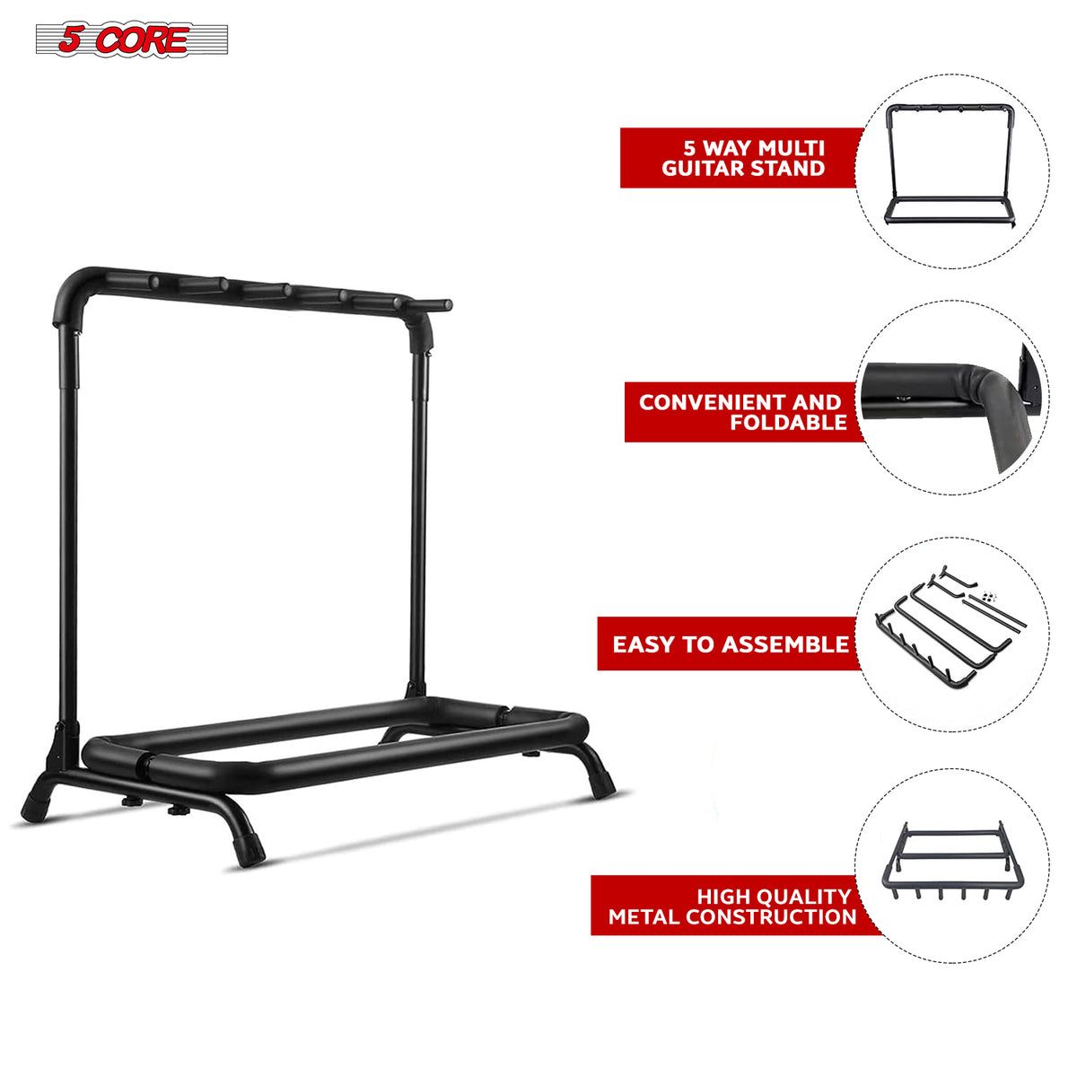Guitar Rack 5 Slot Multi Guitar Stand Five Display Floor Stand Safe Storage Foldable Portable for Electric Acoustic Flying V Guitars -GRack 5N1 OVAL