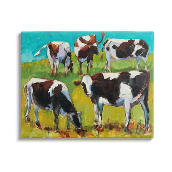 Stupell Industries Cows Grazing Modern Painting Animals & Insects Painting Gallery Wrapped Canvas Print Wall Art, 20 x 16