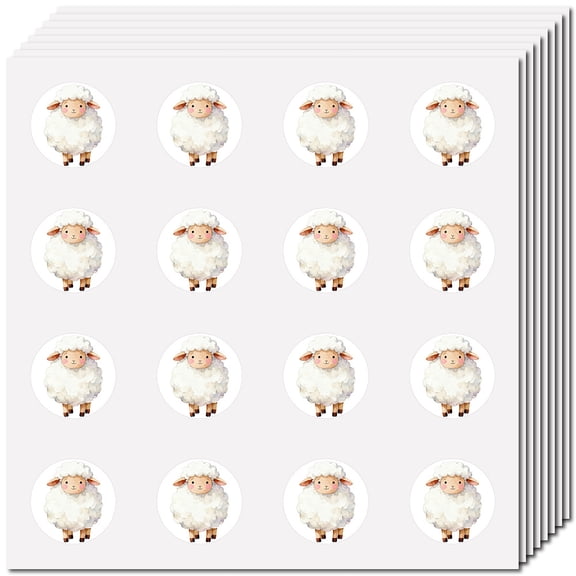 128Pcs White Sheep Stickers Decal Animal Sticker Scrapbooking Self-Adhesive Round Dot Plastic Stickers Waterproof