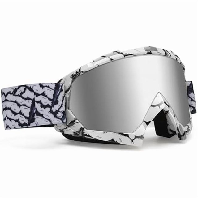 wonima02 Dirt Bike Goggles - Polarized MX Helmet Goggles for ATV, Motocross, Off-Road & Ski Eyewear - UV400 Anti Fog Scratch, Windproof Dustproof Goggle for Youth Men & Women - Sliver Lens