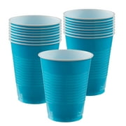 Party City 18oz Disposable Plastic Cups, 16 Count (Caribbean Blue) - Go Brightly Heavy Duty Large Classic Party Cups - Party Supplies