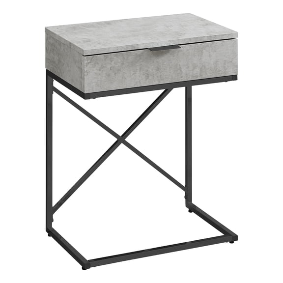 Monarch Specialties Accent Table - 24"H, Grey Cement, Black Nickel Metal