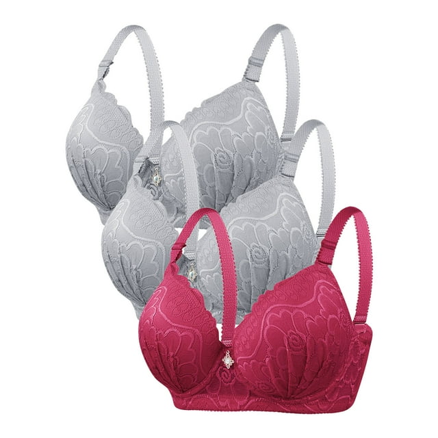 DecSea 3PC Women's Solid Color Steel Ring Oversized Gathering Underwear Daily Bra