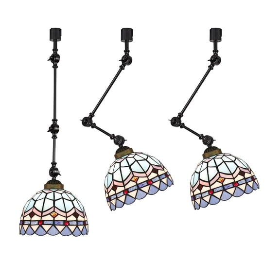KAYYELAMP 3Pcs H-Type Track Head Lighting Adjust Angle Tiffany Ceiling Lamp Art Handmade Blue Glass Shade Black Metal Antique Track Light for Gallery Store(No Bulb, Track)