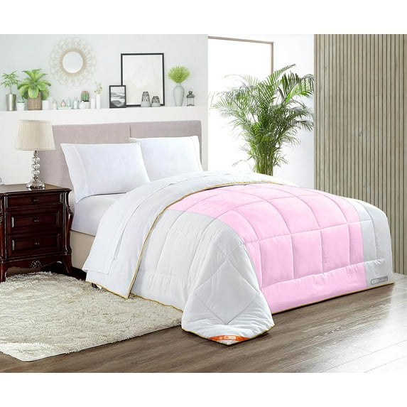 SGI Oversized Queen Contrast Comforter Set Microfiber Fill 3 Piece Pink