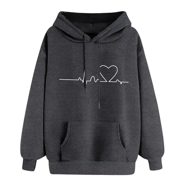 Women Fashion Graphic Drawstring Hoodie Long Sleeve Pullover Hoodie Top