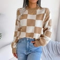thumbnail image 6 of oqasdz Women Sweaters Ladies Fall and Winter Street Wind Contrast Plaid Long Sleeve Pullover Knitted Sweater Casual Cozy Daily Wear, 6 of 6