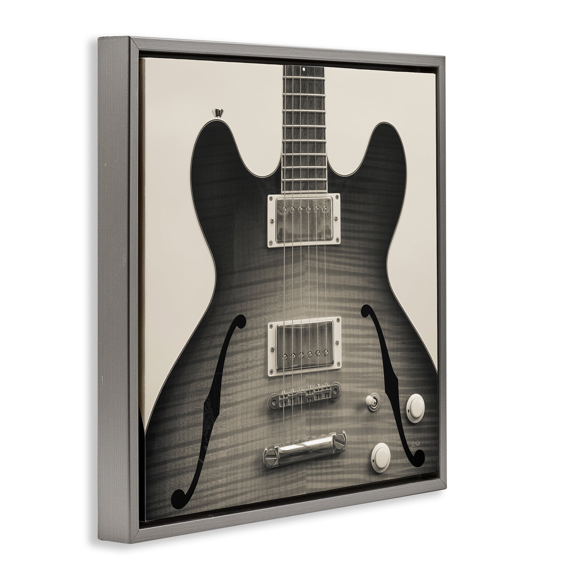 Stupell Industries Classy Electric Guitar Entertainment Photography Gray Floater Framed Canvas Art Print Wall Art, 25 x 25