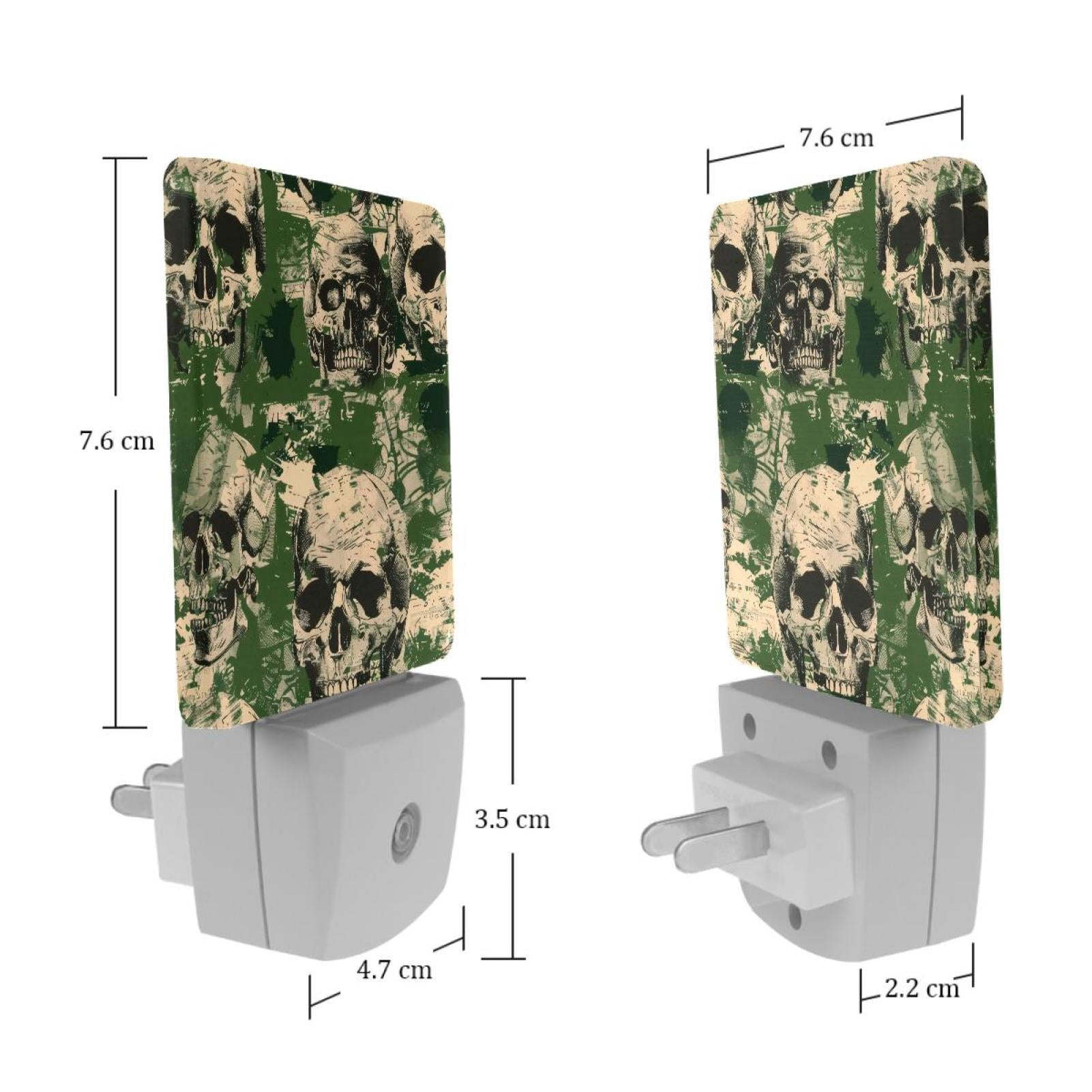 PhooArto Skull Green Camouflage Pattern Plug in LED Night Light Auto Sensor Dusk to Dawn Decorative Night for Bedroom, Bathroom, Kitchen, Hallway, Stairs, Baby's Room, Energy Saving