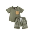 thumbnail image 1 of Gupgi Toddler Boy 2Pcs Clothes Set Short Sleeve Solid Color T-Shirts with Stripe Print Shorts, 1 of 9