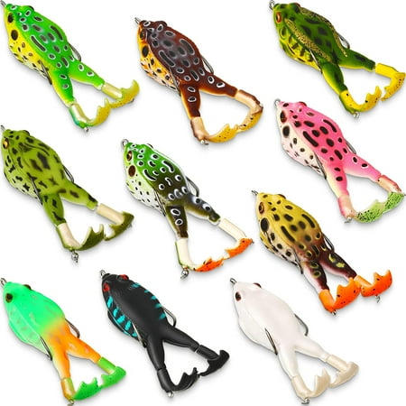 10 Pcs Frog Lure Topwater Fishing Lures Trout Frog Lures for Bass Fishing Top Water Frog Soft Swimbait Floating Bait with Weedless Multiple Colour Fishing Lures for Freshwater Saltwater