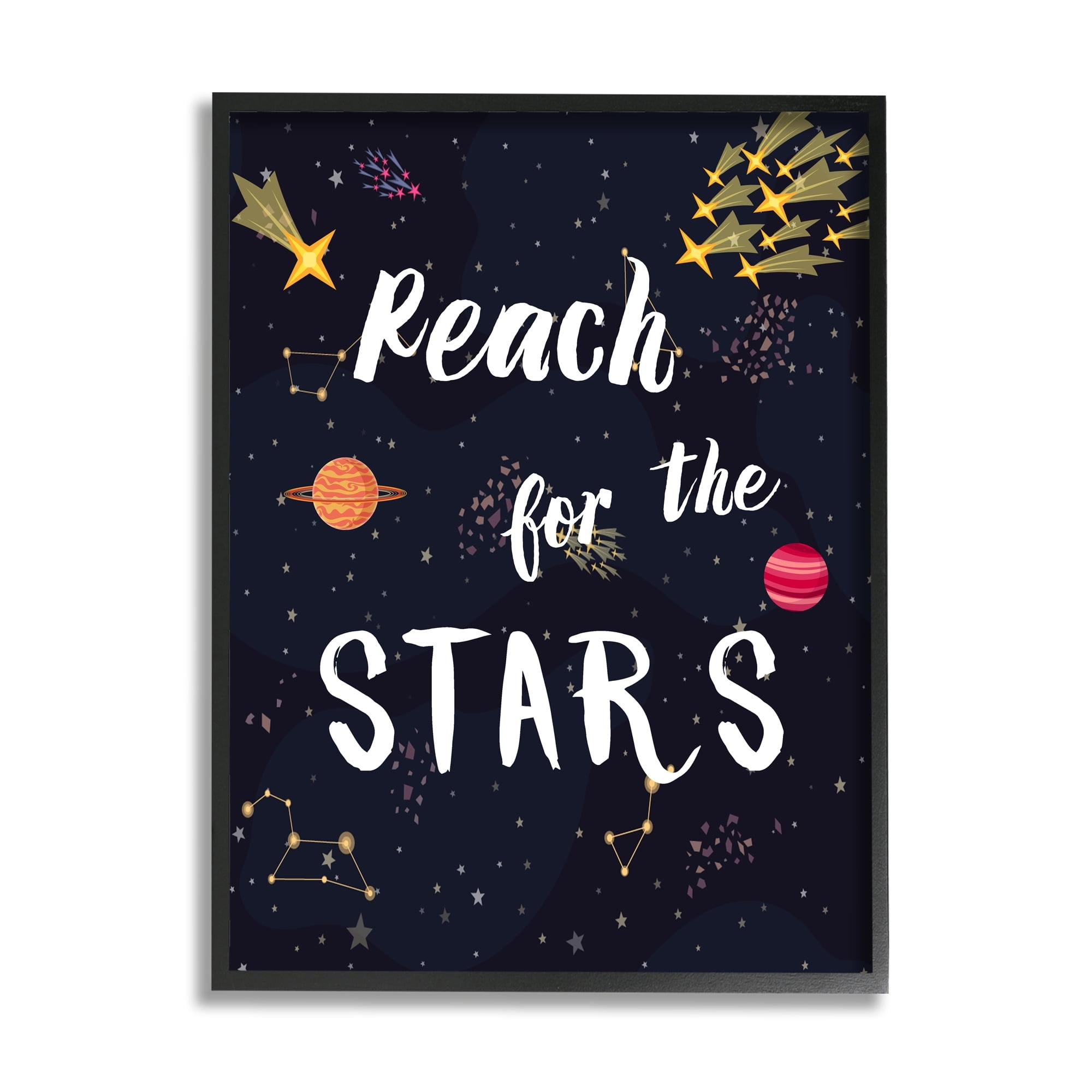 Stupell Industries Reach The Stars Motivational Phrase Outer Space Planets,16 x 20, Design by Amanda Murray