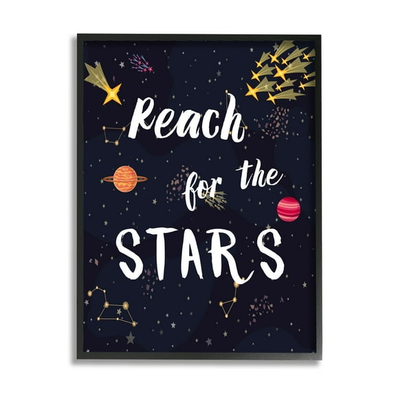 Stupell Industries Reach The Stars Motivational Phrase Outer Space Planets,11 x 14, Design by Amanda Murray