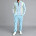 thumbnail image 2 of Stamzod Mens Vacation Outfits Fashion Strip Printing Quarter Zip Pullover Men Tops and Sweatpants Casual Track Suits Mens Sweatsuit Light Blue XL, 2 of 6