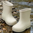 thumbnail image 5 of Boys Girls Solid Color Rain Boots Mid-Calf Soft Non-Slip Sole Waterproof Fashion Summer Shoes for Toddler Kids Children White 19, 5 of 6
