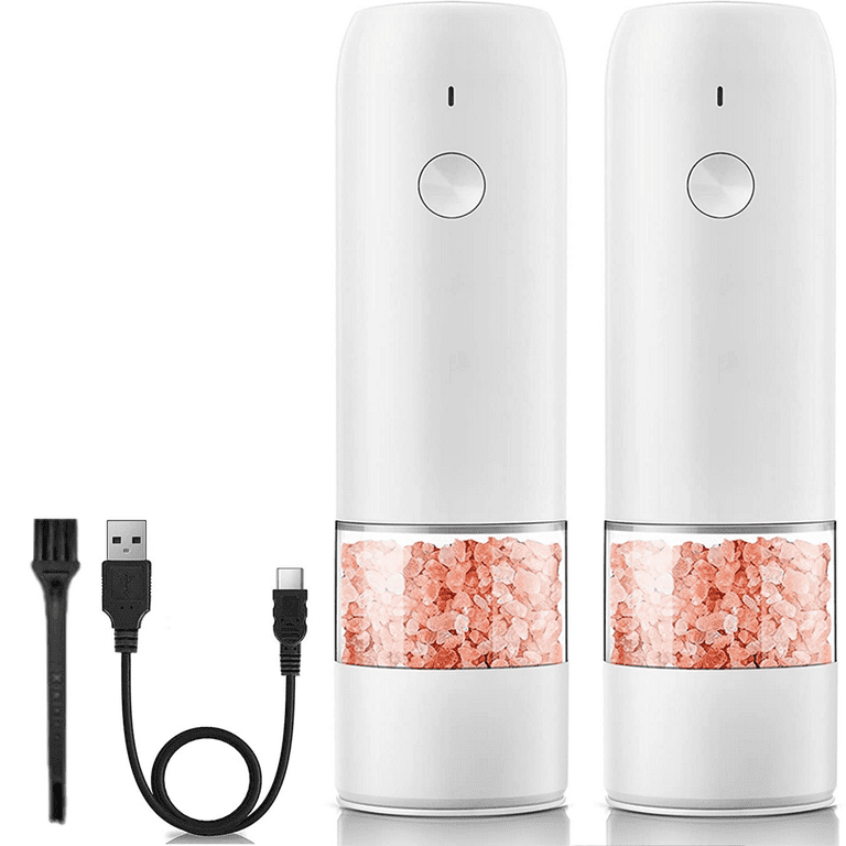Electric Salt and Pepper Grinder Set - USB Rechargeable One Hand Operation  Automatic Pepper Grinder and Salt Grinder 