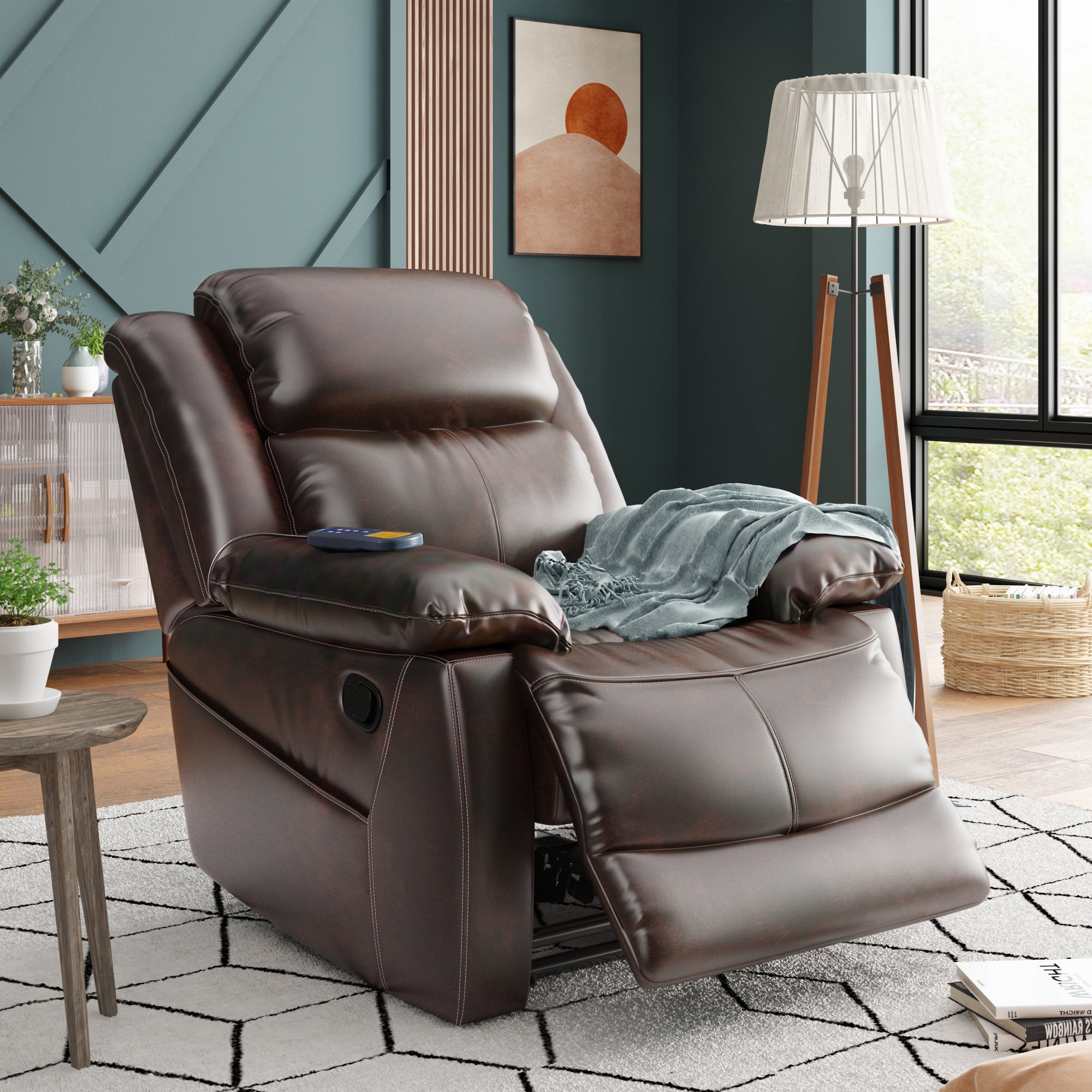 Canddidliike PU Leather Electric Power Massage Recliner for Back, Lumbar, Legs - Brown