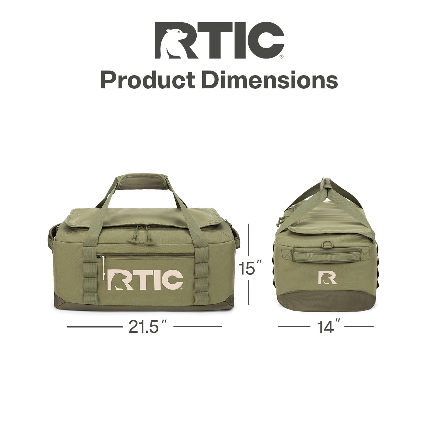 RTIC Road Trip Duffle Bag, Medium, Water Resistant, Durable Fabric, Olive & Beach