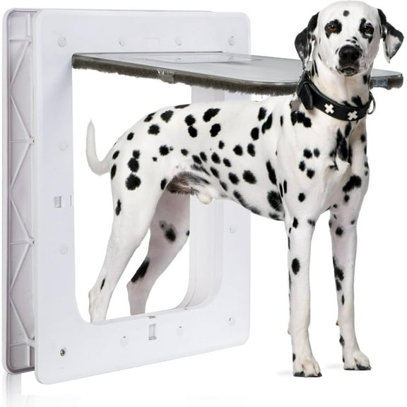 Pet Door, Durable Plastic Dog Door, 16.7”x 11.7'' Inner Frame for Large Dog and Pets, Easy DIY Installation, Suitable for Interior and Exterior Doors, Screen and Wall, White Doggie Door