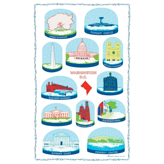 Vestiges Washington Dc Snow Globes Souvenir Tea Towel 21.5" x 32" Eco-Friendly