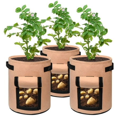 1Pcs Garden Potato Grow Bags with Flap and Handles Fabric Pots Heavy Duty, 7 Gallon Potato Tomato Planter Bag Vegetable Planting