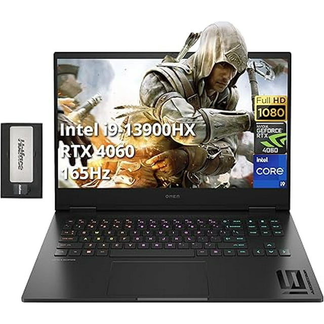 HP OMEN 16.1" FHD 165Hz Gaming Laptop, Intel i9 13900HX, 64GB DDR5, 4TB SSD, NVIDIA GeForce RTX 4060 8GB, 4-Zone RGB Keyboard, FHD Camera, Wi-Fi 6E, Win 11 Pro, Black, 256GB Docking Station Set