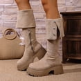 thumbnail image 4 of Women Platform Knee‑High Boots, Suede Fold‑Over Tall Boots with Metal Buckle Strap, Round‑Toe Chunky Block Heel Lug Sole Winter Boots, 4 of 7