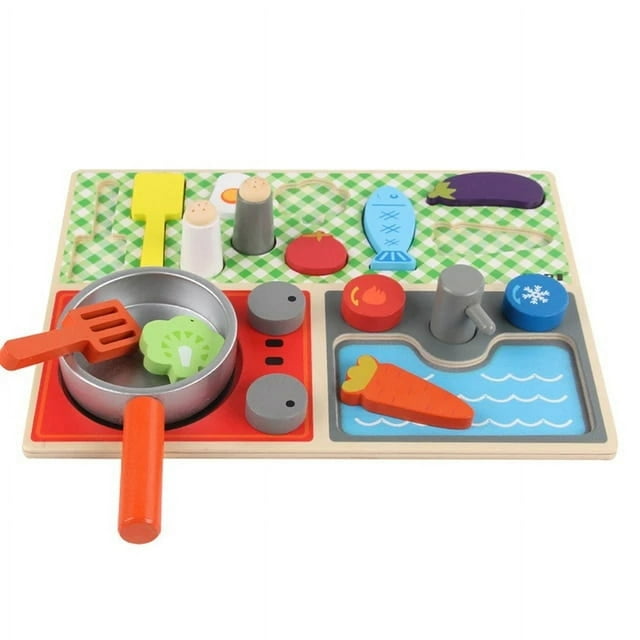 Kitchen Pretend Playing Game for Boy Girl Busy Board BBQ Cook Preschool Early Learning Cooking Pots Set Mini Food Toys