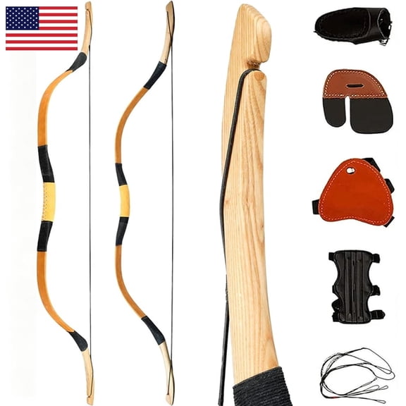 PMZ Narrow Fast Recurve Bow 54" Ash Fiberglass Leather Grip Ambidextrous 35lbs